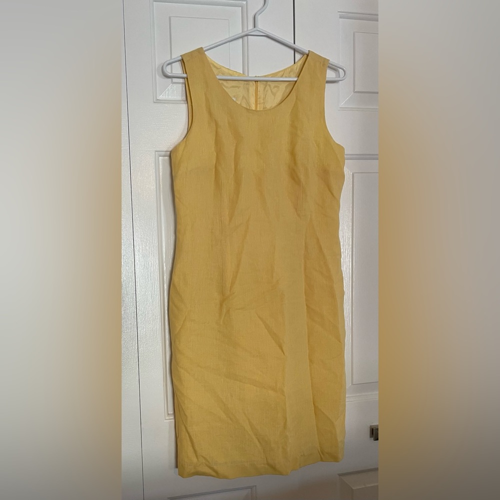 Vintage Linen Dress - Yellow - Size 8 - Braemar - Lined